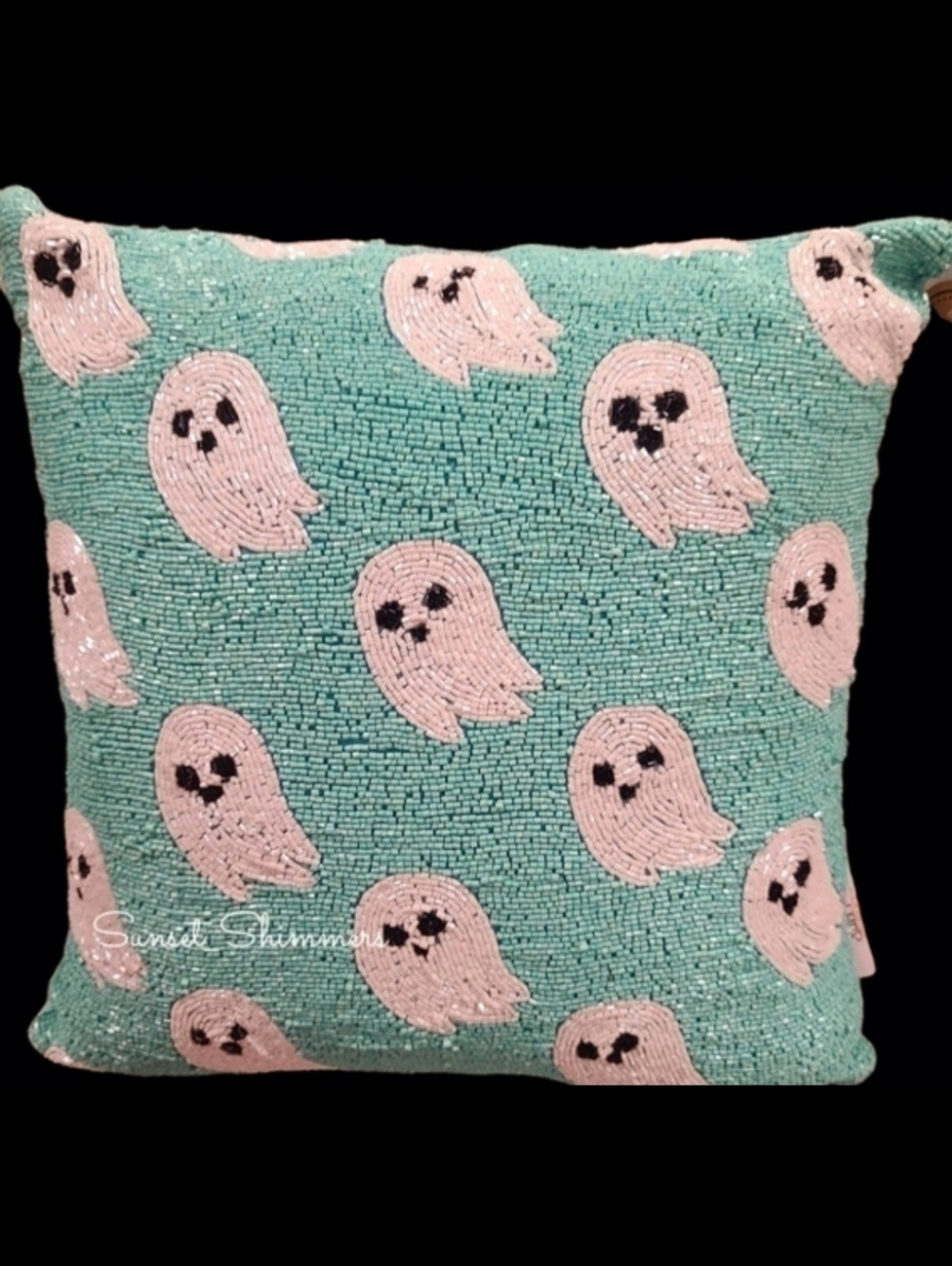 Blue Beaded Ghost Throw Pillow Decor New